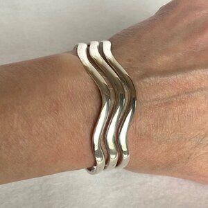 Sterling Silver 925 SU Wavy Wave Triple Band Cuff Bracelet Sz 6.25" 25g